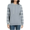 thumbnail image 4 of Women's Striped Hoodies Casual Raglan Long Sleeve Sweatshirts Loose Drawstring Hood Long Tops with Kangaroo Pocket (S, Gray), 4 of 6