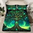 thumbnail image 2 of Manfei Hippie Life Tree Queen Sheet Sets for Kids, Vintage Bohemian Botanical Flat Sheet, Tribal Damask Print Queen Fitted Sheet, Breathable Home Decor, 4pcs, 2 of 7