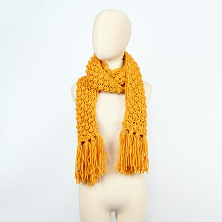 Women's Soft Acrylic Neat Yellow Knitted Tassel Design Neck Warmer