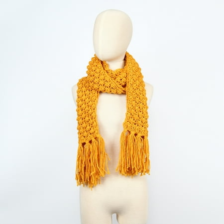 Spiral Scarf Knitting - Women's Soft Acrylic Neat Yellow Knitted Tassel Design Neck Warmer Scarf