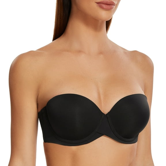 MELENECA Women's Stay Put Padded Cup with Lift Underwire Push Up Strapless Bras Black 32DD
