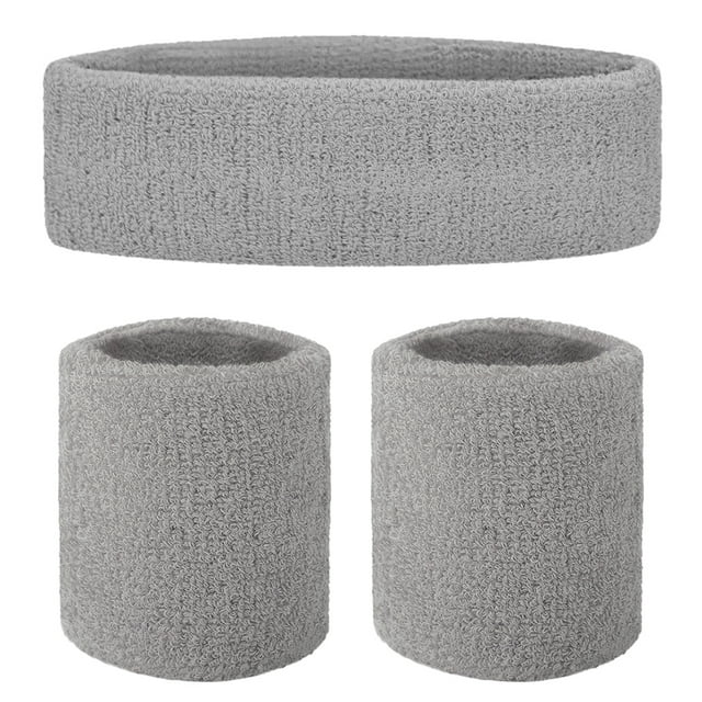 GOGO Sweatband Set Sports Athletic Exercise Headband Wristband Set Grey