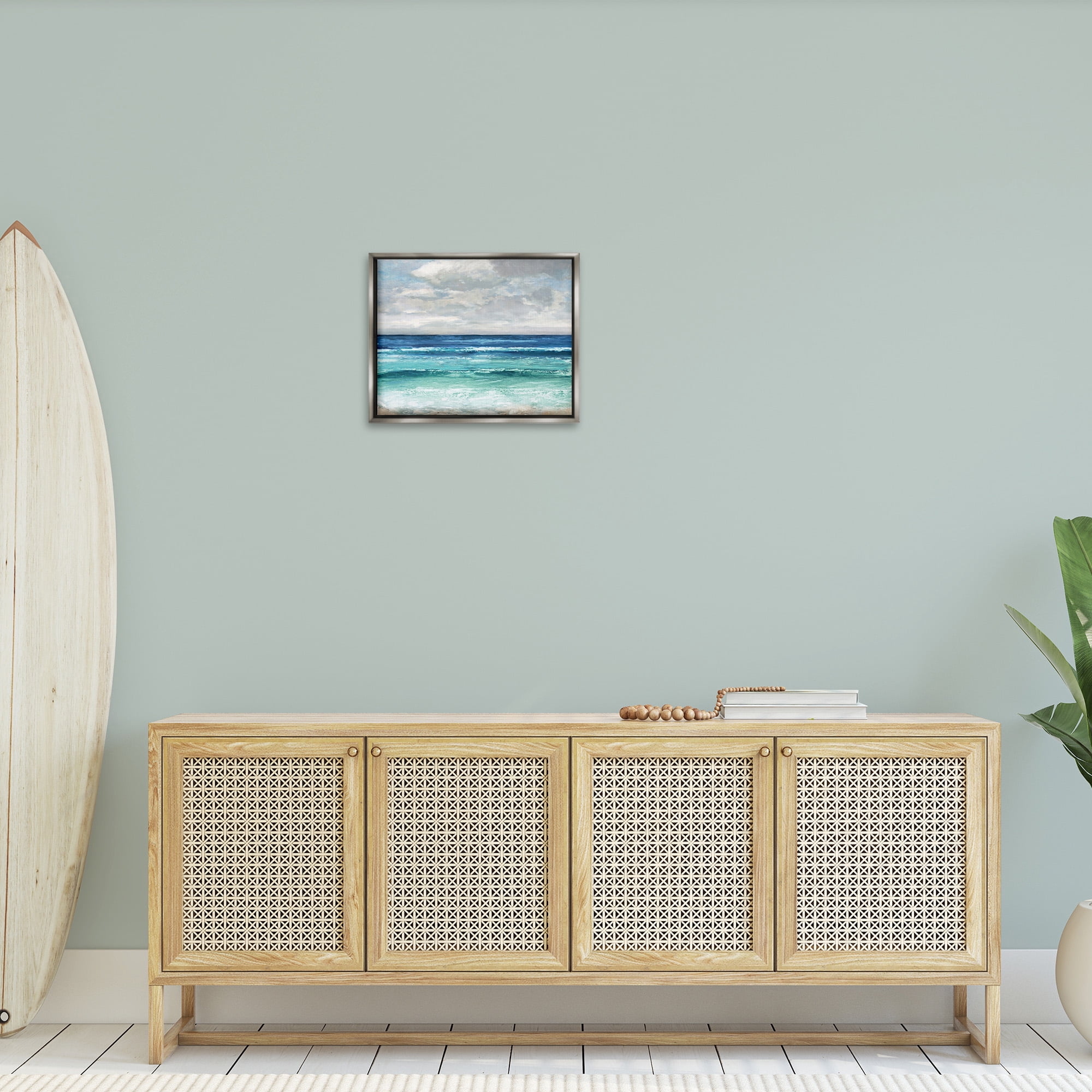 Stupell Industries Abstract Beach Clouds Landscape Painting Gray Floater Framed Canvas Art Print Wall Art, 21 x 17
