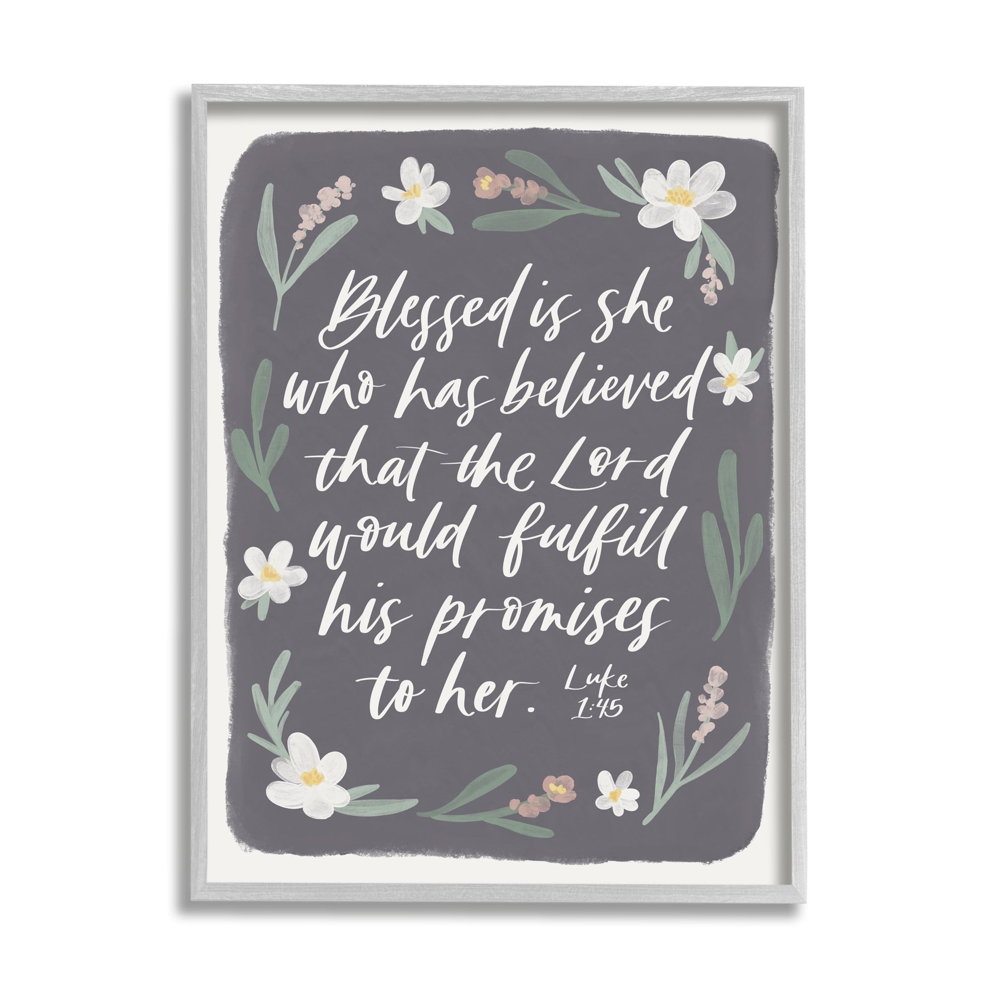Stupell Industries Floral Religious Verse Calligraphy Script Botanical Border Graphic Art Gray Framed Art Print Wall Art, Design by Amanda Houston