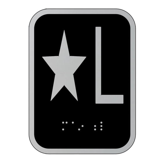 Elevator floor number Star L sign- Elevator Jamb Plate Star L ( 3x4, cast Iron, Black, Double sided tape) -ref17222