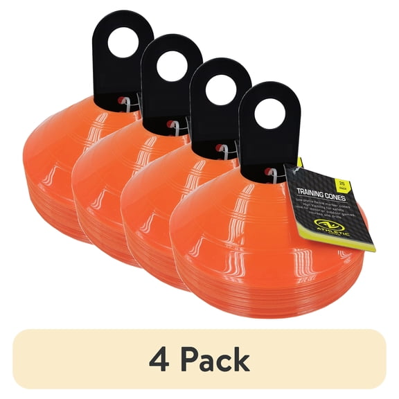 (4 pack) Athletic Works Orange Low-Profile Sports Training Cones for Agility, 25 Piece, Plastic