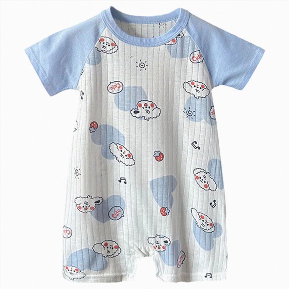 KPOPLK Baby Boy Clothes Pajama Button Down Short Sleeve Raglan Sleeve Romper Jumpsuit Collared Bodysuit One-Piece PJM Size 3-6 Months,Light Blue