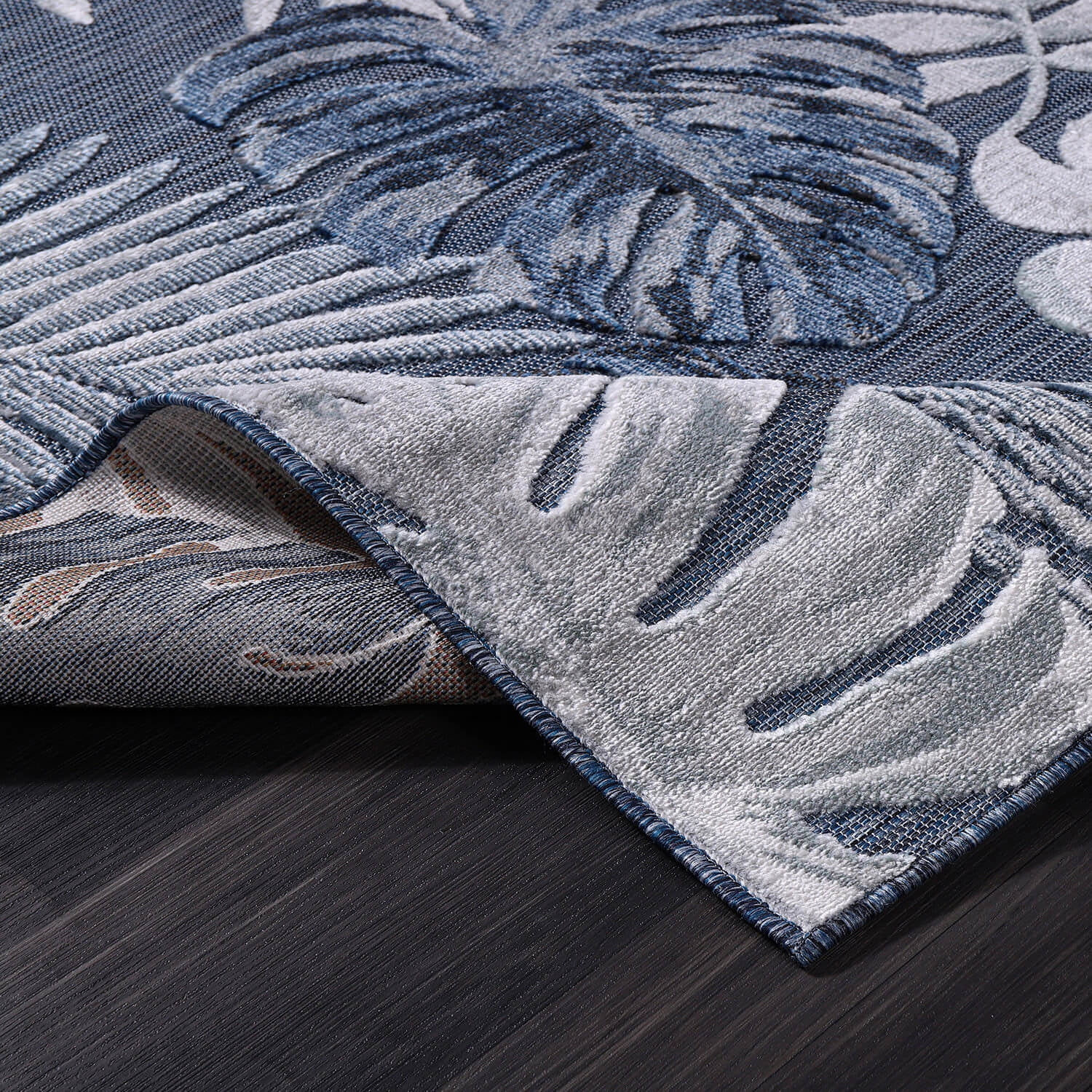 CAMILSON Spring Leaf Tropical Botanical Easy-Cleaning Non-Shedding Washable Outdoor Indoor Area Rug Navy Blue 6x9