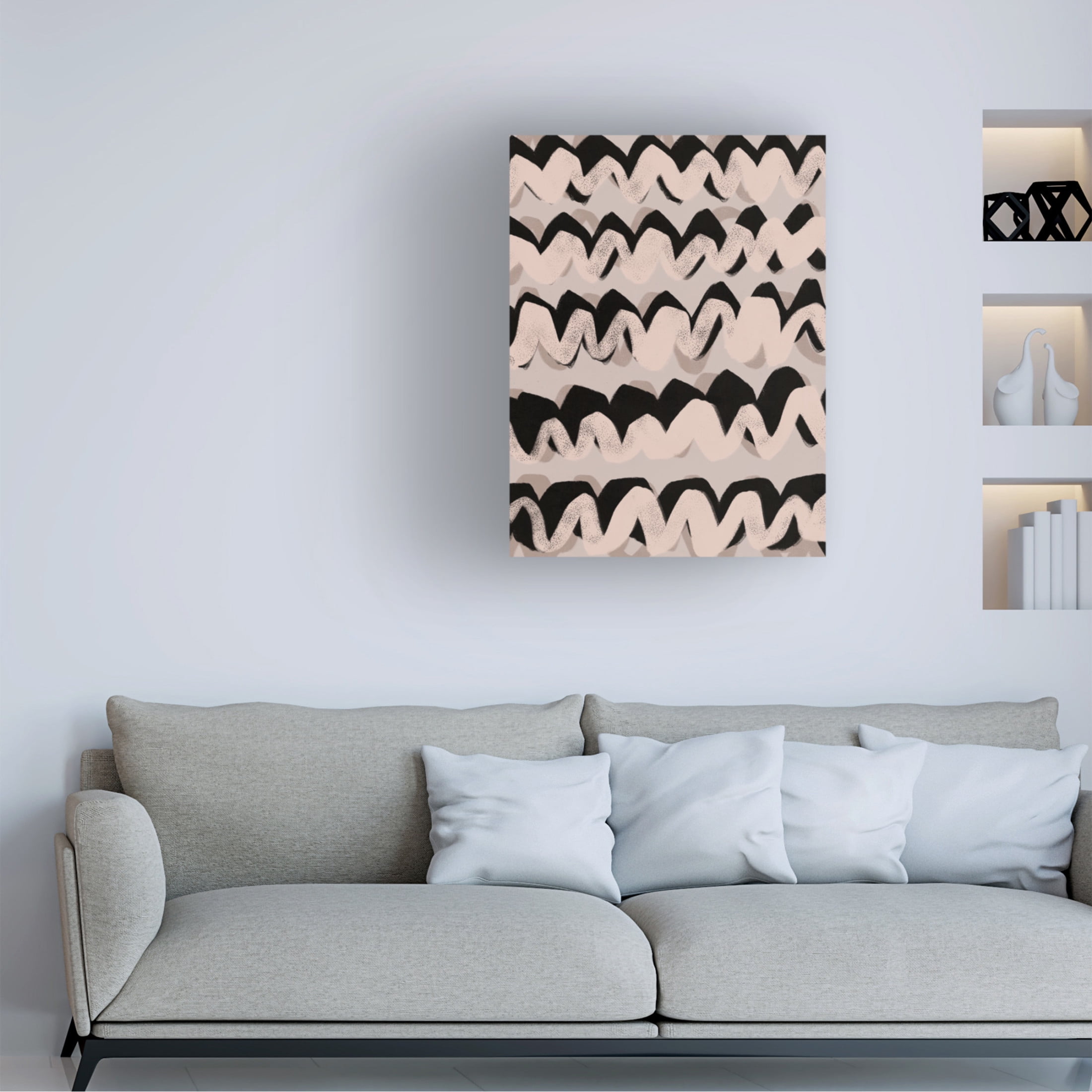Canvas Wall Art - Treechild 'Big Beige And Black Waves' Wall Art for Living Room, Bedroom, or Office D?cor by Trademark Fine Art - 18 x 24 Inches