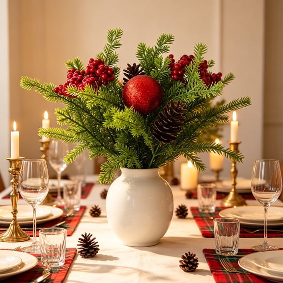 Eolstice Artificial Red Berry & Pine Cone Picks, Christmas Artificial Branches, for Home Table Mantel Decor, Christmas Holiday Greenery, Winter Home Decor