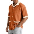 thumbnail image 4 of Uwinwear Mens Fashion Color Blocked Shirts Cuban Collar Tees Hawaiian Shirts Short Sleeve Button Down Shirts Casual Summer Beach Tops With 2 Pockets,Ginger,XL, 4 of 8
