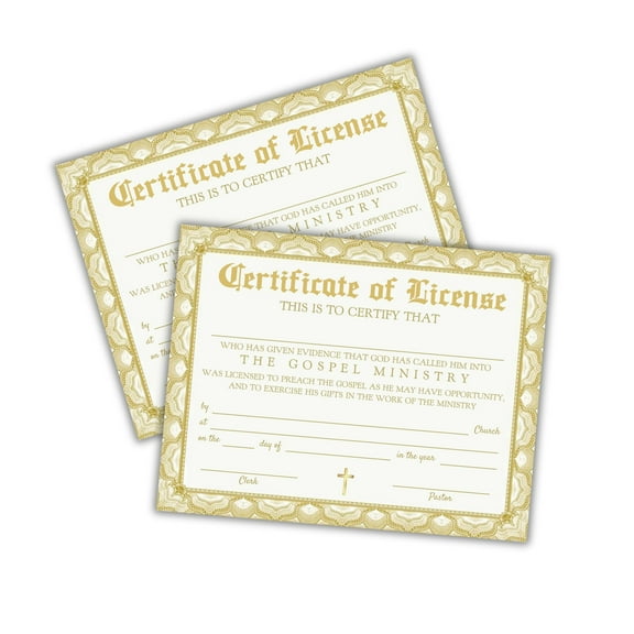 Pastor License Certificate for Church Pastoral Preacher to Frame  6 pk 8.5x11 Linen Male Paper Ordination Minister Emeritus Seal License