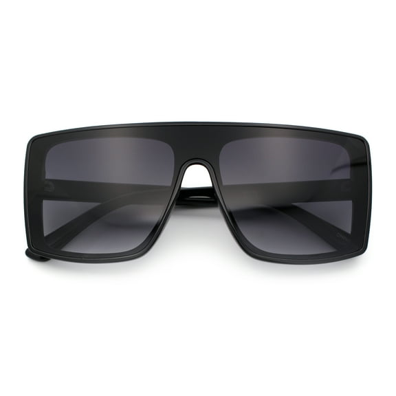 Womens Mobster Shield Oversized Plastic Rectangular Sunglasses Black - Smoke