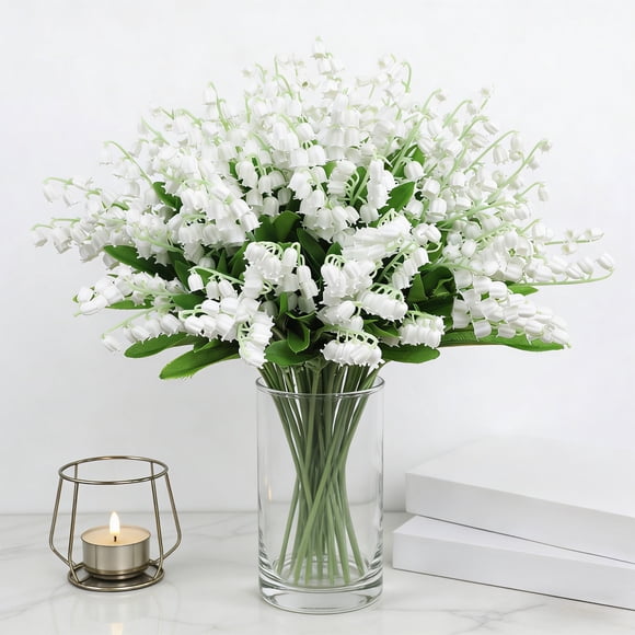 Ohmyroo Artificial Lily of the Valley 10 Pcs 13.7 Inch White Faux Flora Stems to Wedding Home Decor