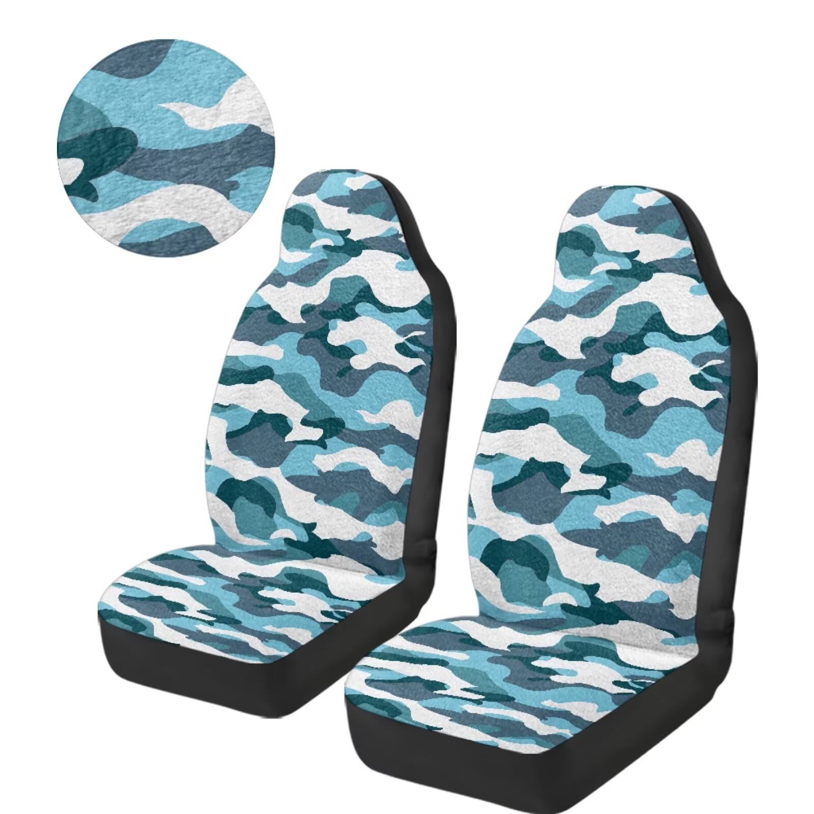 Uorisanigo Car Seat Covers Soft Plush Blue Camouflage Highback Front Seat Covers for Cars 2 Pack Automotive Seats Cover Vehicle Interior Decor Protection for Most SUVs Vehicles