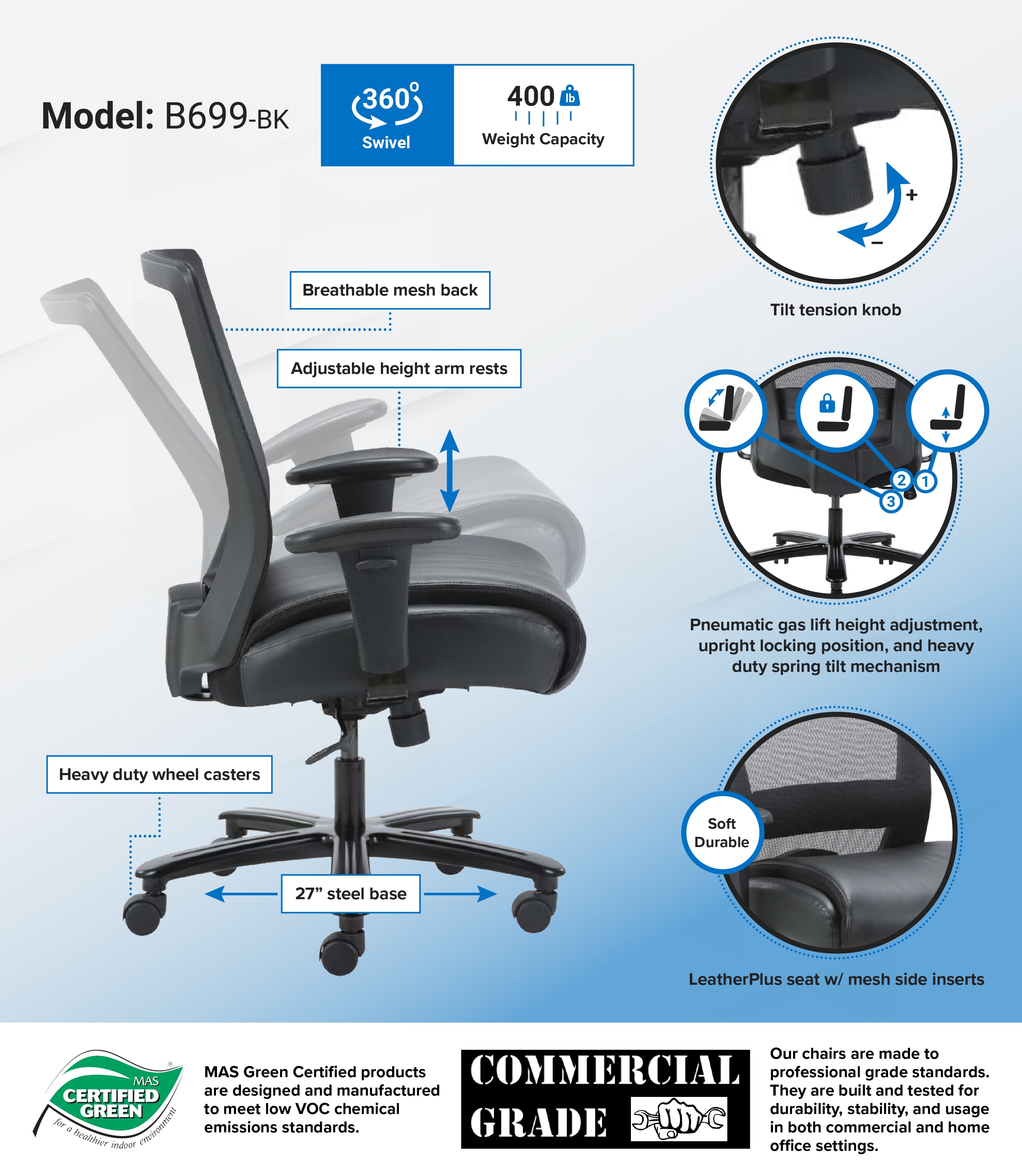 Boss Office Products Heavy Duty Big & Tall Mesh Desk Chair (400lb)