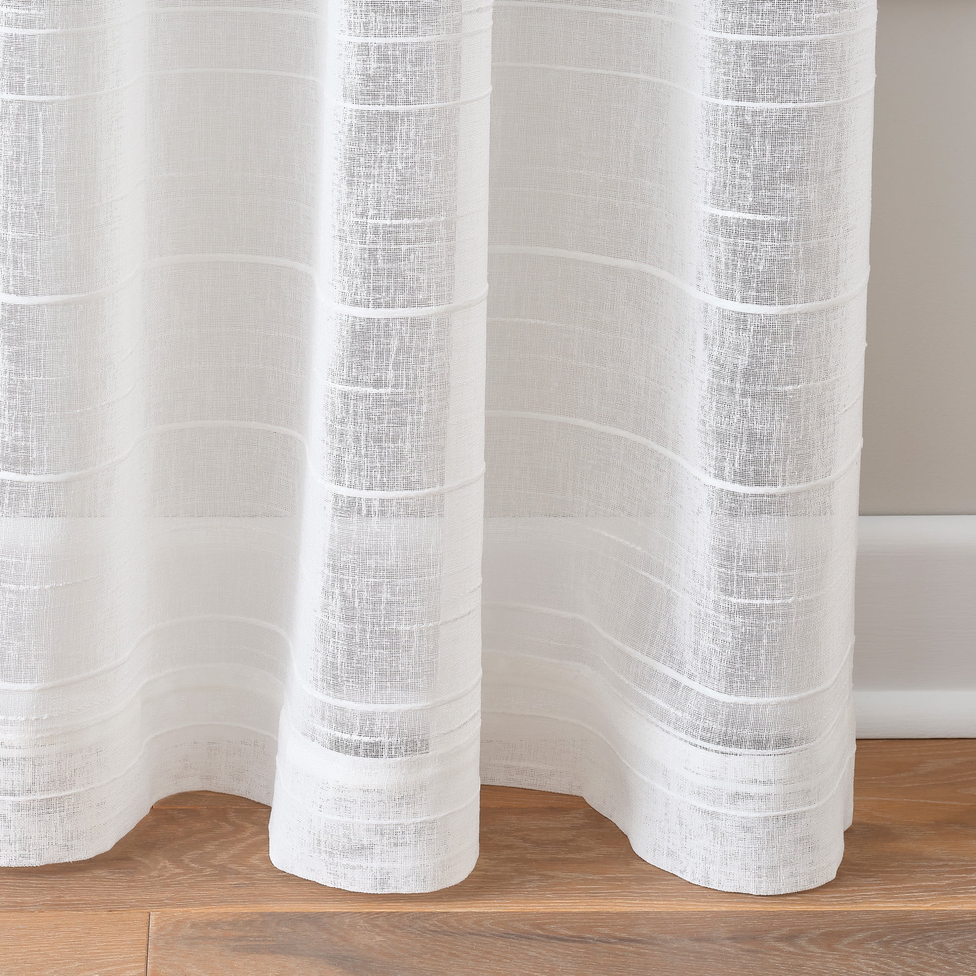 Mainstays Woven Stripe Arctic White Sheer Tab Top Single Curtain Panel, 50" W x 84'L