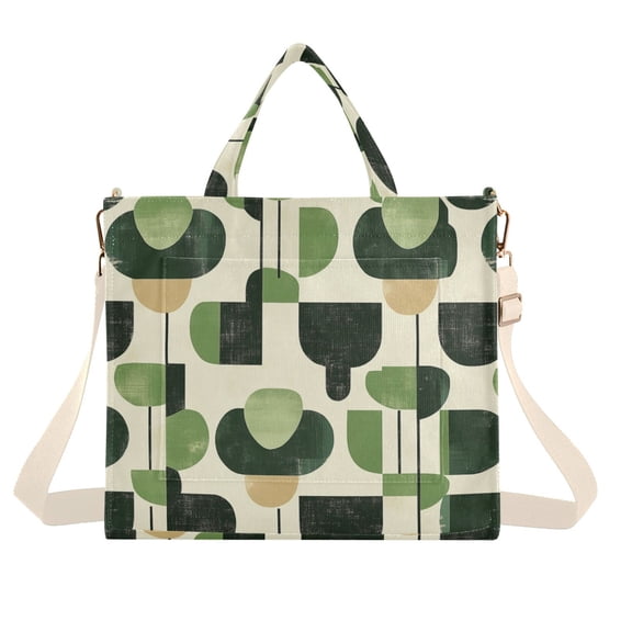 FORMRS Womens Corduroy Tote Bag Crossbody Shoulder Handbag with Pocket, Green Circle