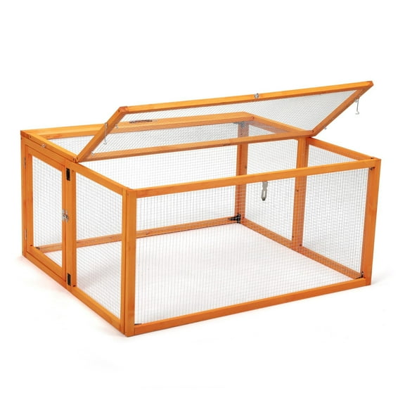 SAEWUD Wood Rabbit Hutch Folding Chicken Coop with Roosting Bar Outdoor Animal Hutch