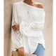 thumbnail image 3 of Blusa holgada de manga larga con cuello redondo y un hombro para mujer, color blanco, M, 3 of 5