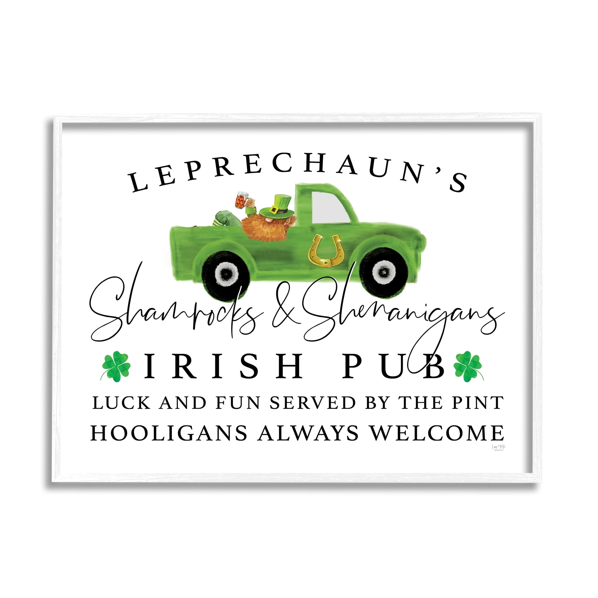 Irish Pub Whimsical Leprechaun Green Shamrock Details Inspirational Graphic Art Framed Art Print Wall Art