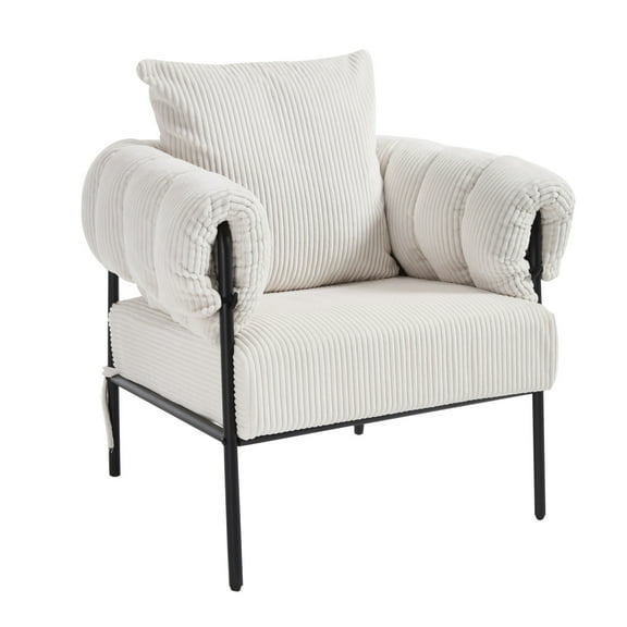 Modern Creamy White Teddy Fleece Accent Chair With Gold Metal Legs For Living Room, Office Or Dressing Area