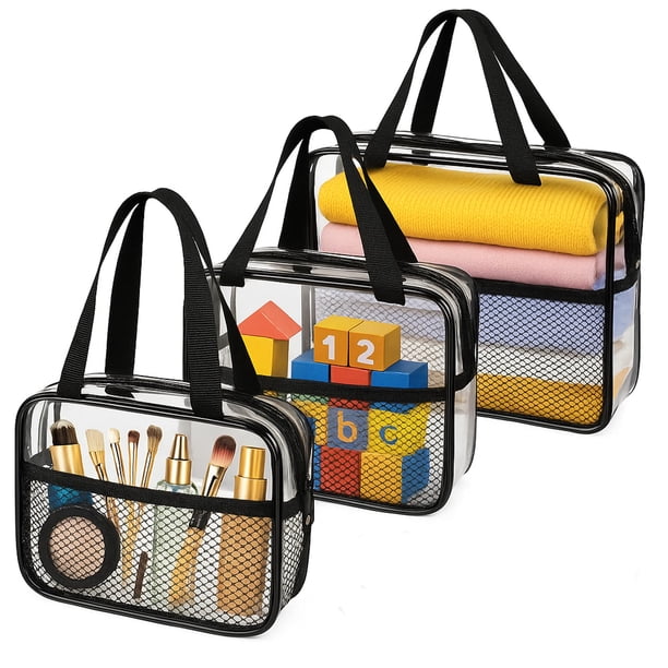 Bolsas de aseo de viaje XEWEA, grandes, pequeñas, transparentes, 3 unidades, impermeables