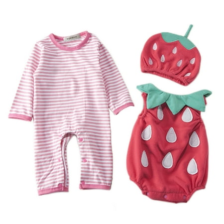 StylesILove Infant Toddler Chic Halloween Baby Boy 3-PC Costume Set With Hat (90/18-24 Months, Strawberry)