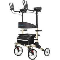 ELENKER Upright Rollator Walker, Tall Folding Rollator Walker with 10” Front Wheels for Seniors and Adults Champagne Gold