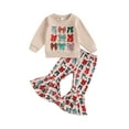 thumbnail image 2 of Elippeo Toddler Girl Christmas Outfits Bow Print Crew Neck Long Sleeve Sweatshirt with Flare Pants Set 6 12 18 24 Months 3 4 Years, 2 of 9