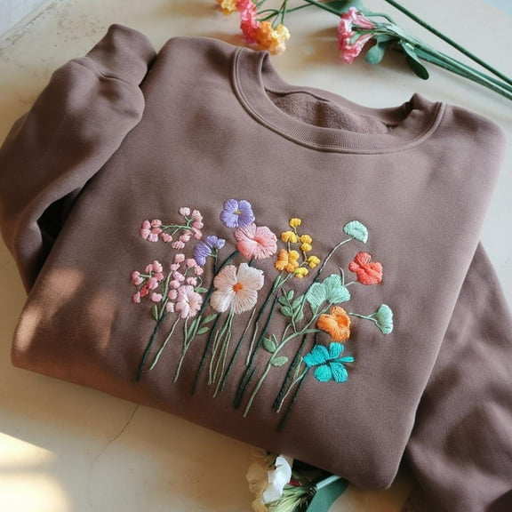 Wildflower Garden Embroidered Sweatshirt | Colorful Floral Cozy Crewneck