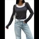 thumbnail image 2 of Camisetas de Larga con Cuello Redondo para Mujer, Informales, de Dos Piezas, Ajustadas, de Punto Acanalado, para Verano y Otoño. Gris Oscuro L, 2 of 8