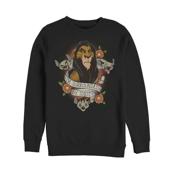 Men's Lion King Scar Surrounded By Idiots Tattoo  Sweatshirt Black 2X Large