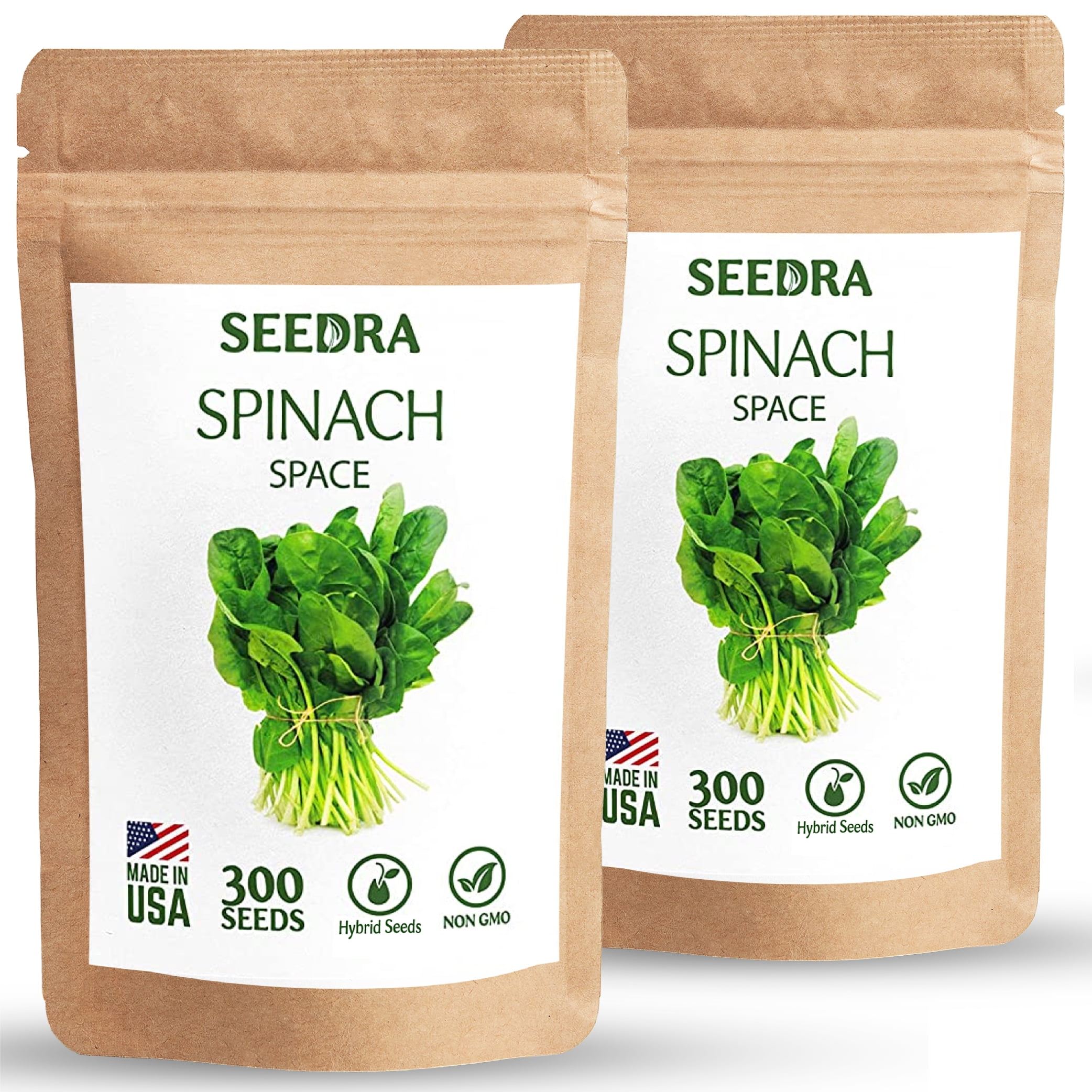 SEEDRA.US Spinach Seeds for Indoor and Outdoor Planting - GMO-Free - Gemination Above 89% (2 Pack)