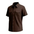 thumbnail image 6 of YLSDY Corduroy Shirt for Men Short Sleeve Summer Solid Casual Loose Lightweight Button Down Cargo Work Shirts with Pocket Brown S, 6 of 8