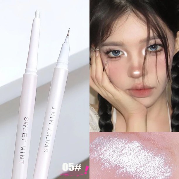 Lápiz Delineador de Ojos de doble cabeza con purpurina de diamante, maquillaje de ojos, sombra de ojos de lentejuelas rosas, resaltador blanco, Lápiz Delineador de ojos, Cosméticos Coreanos