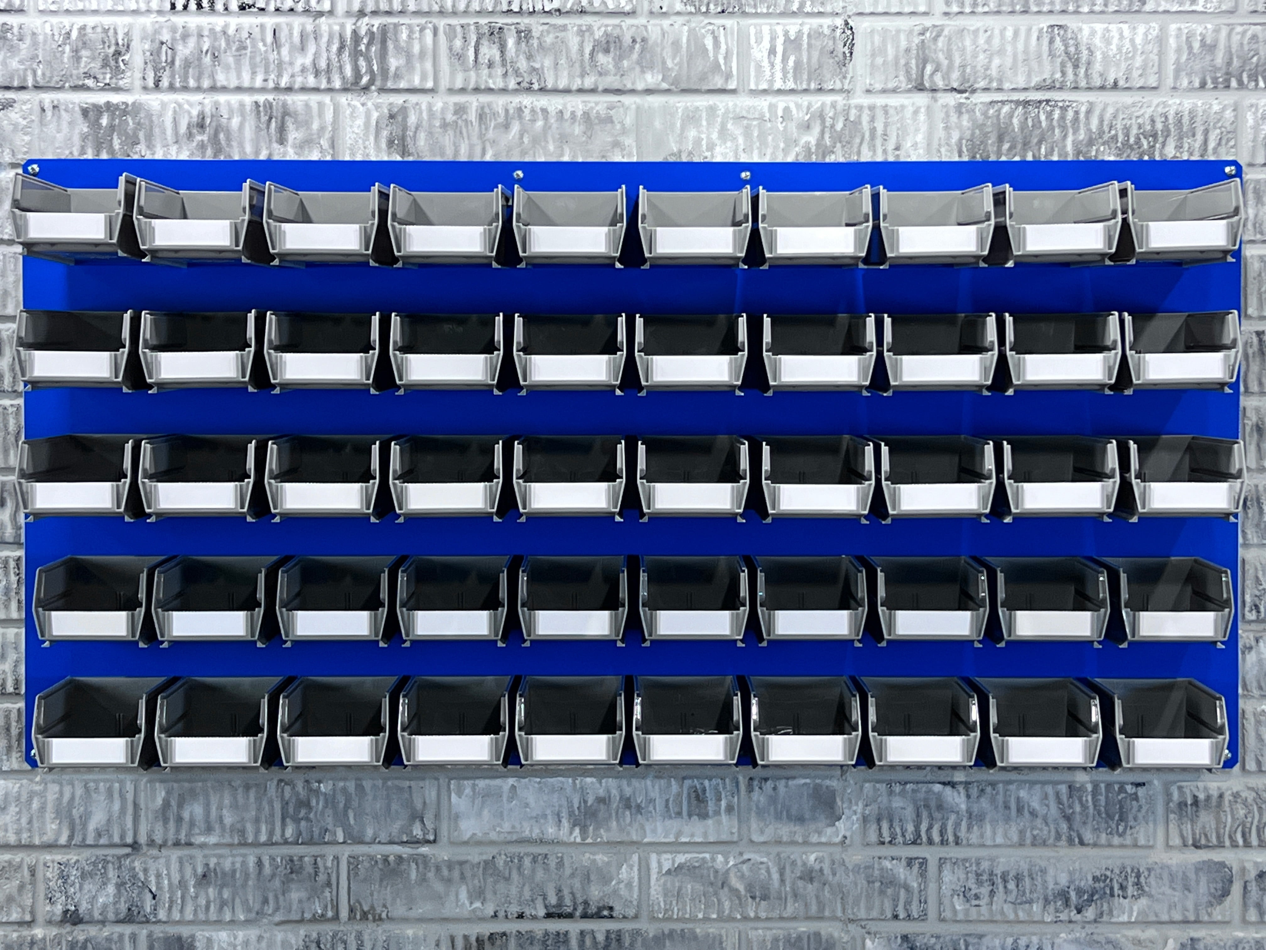 Triton Products® LocBin (2) 18ga Blue Epoxy Coated Louvered-Panel for Storing Plastic Hanging Bins, 48"W x 24"H and Includes All Necessary Mounting Hardware