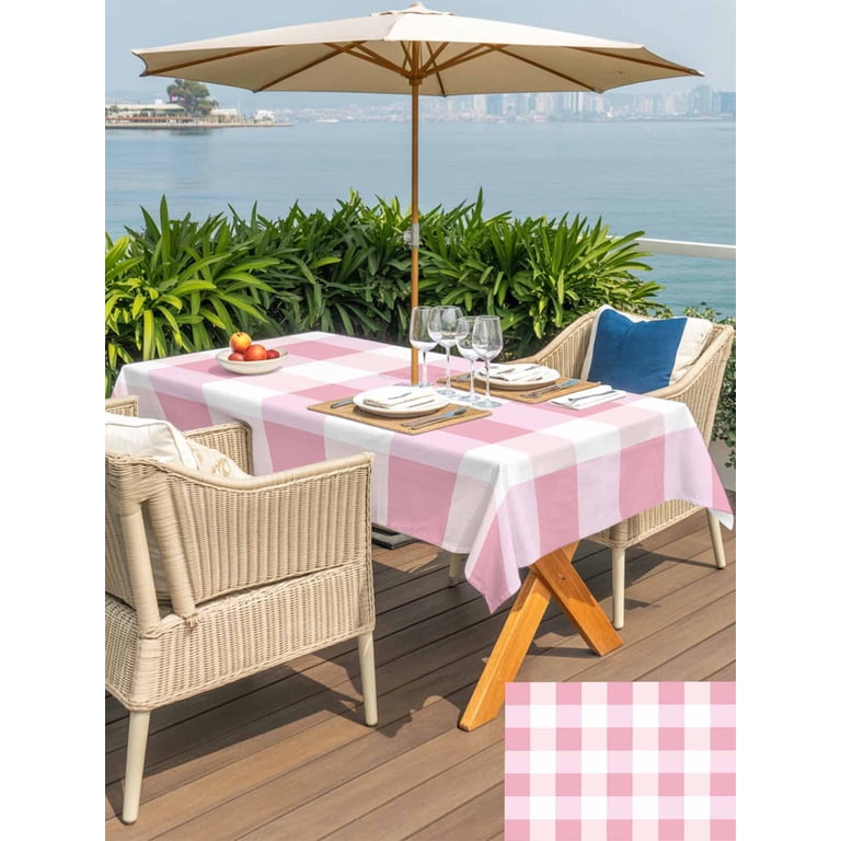 buffalo check patio umbrella Sage Green Buffalo Check Outdoor Tablecloth with Umbrella Hole, Farmhouse  Plaid Modern Geometric Waterproof Outdoor Table Cover, Patio Tablecloths  for