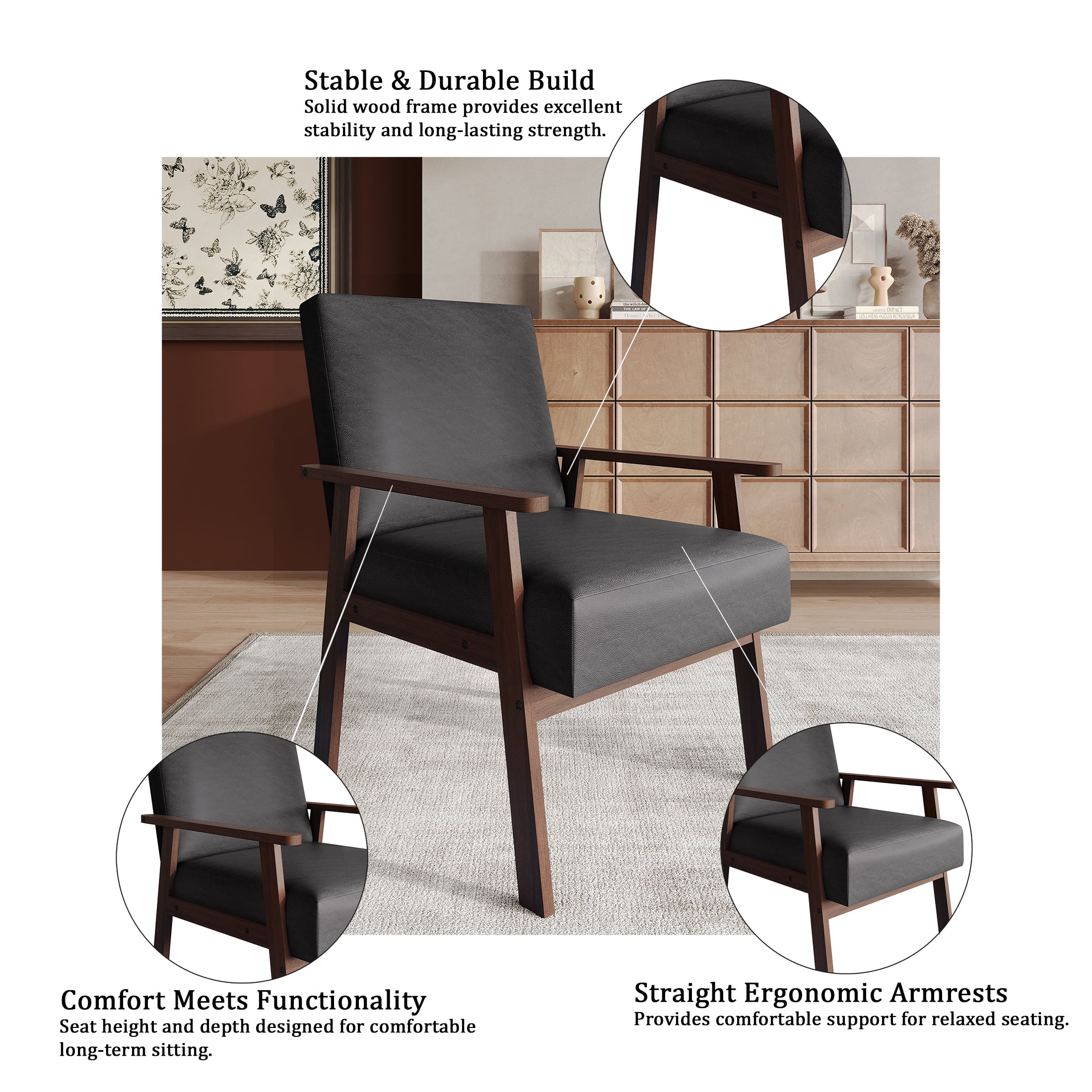 Castle Place Contemporary Accent Chair, Black