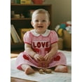 thumbnail image 5 of BemeyourBBs Kids Toddler Baby Girls Valentines Dress Outfit Little Girl Spring Summer Clothes Puff Short Sleeve Doll Collar Heart Embroidery A Line Dress, 5 of 9