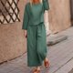 thumbnail image 1 of Pantalones Top básico de lino Pantalón recortado Cintura elástica Traje de color sólido (Verde oscuro M) Ygjytge Verde oscuro T M para Mujer, 1 of 7