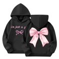 thumbnail image 3 of LTTVQM Girl Hoodies Long Sleeve Preppy Bows Print Hooded Sweatshirts Fall Winter Loose Comfort Shirts with Pocket Black 3-14 Years, 3 of 6