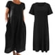 thumbnail image 5 of Vestido informal de mujer, de manga corta, cuello redondo, holgado y con bolsillos, en color liso., 5 of 5