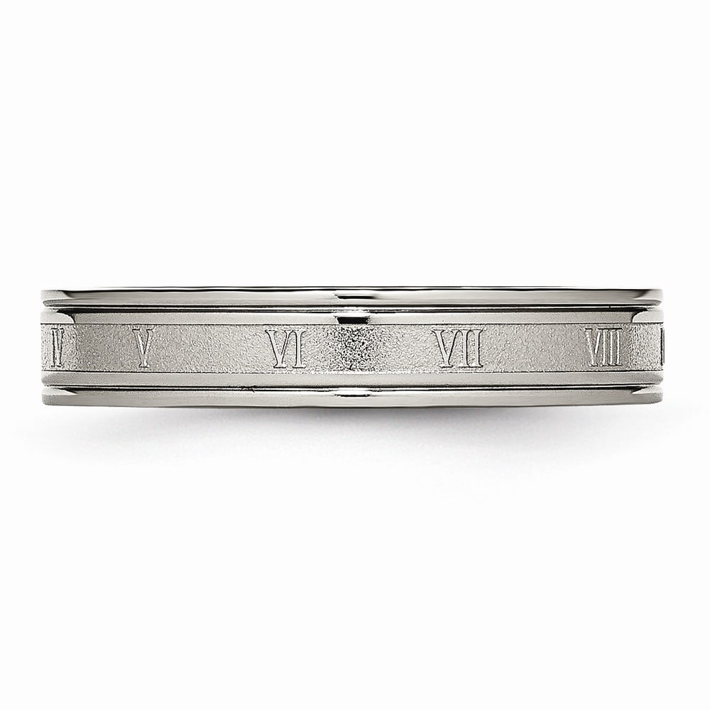 Titanium 4mm Brushed and Polished Roman Numerals Band