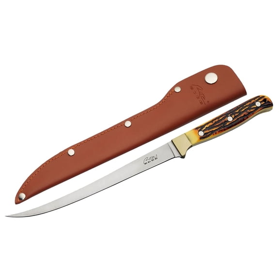 SZCO 12.25-Inch Full Tang Fillet Knife 7.5-Inch Stainless Steel Flexible Blade with Ergonomic Wood Handle and Split Leather Belt Sheath