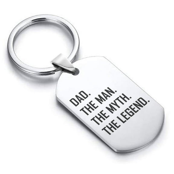 Stainless Steel Dad the Man Myth Legend Dog Tag Keychain Circle Ring