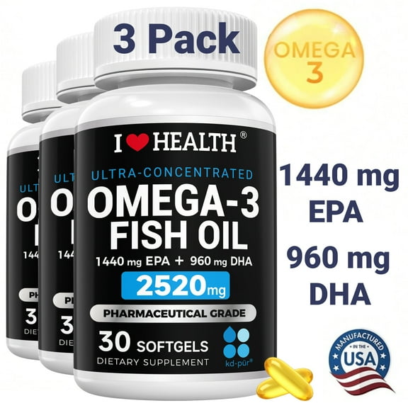 3 Pack Omega 3 Fish Oil 3000mg Softgels, Fish Oil Supplements, 90 Softgels