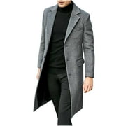 Miluxas Mens Notch Lapel Double Breasted Long Trench Coat Casual Cotton Blend Peacoat Gray 8(XL)
