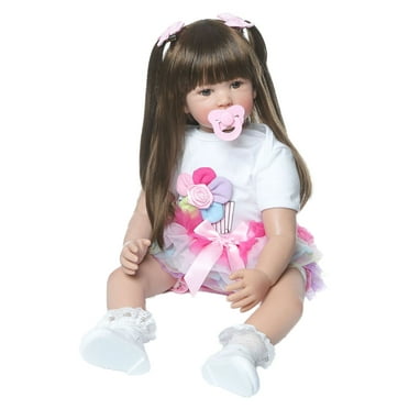 24 inch Lovely Reborn Baby Girl Dolls Toddler Realistic Silicone Long Hair Toy