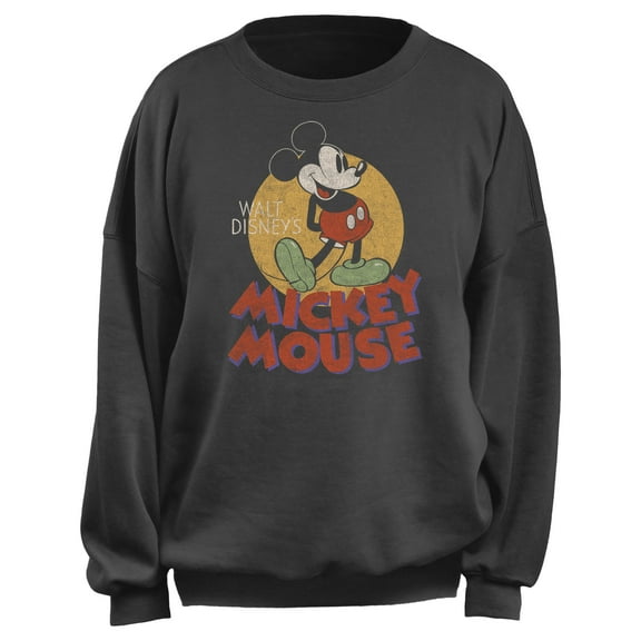 Junior's Mickey & Friends Retro Distressed Spotlight Mouse Sweatshirt Charcoal Medium